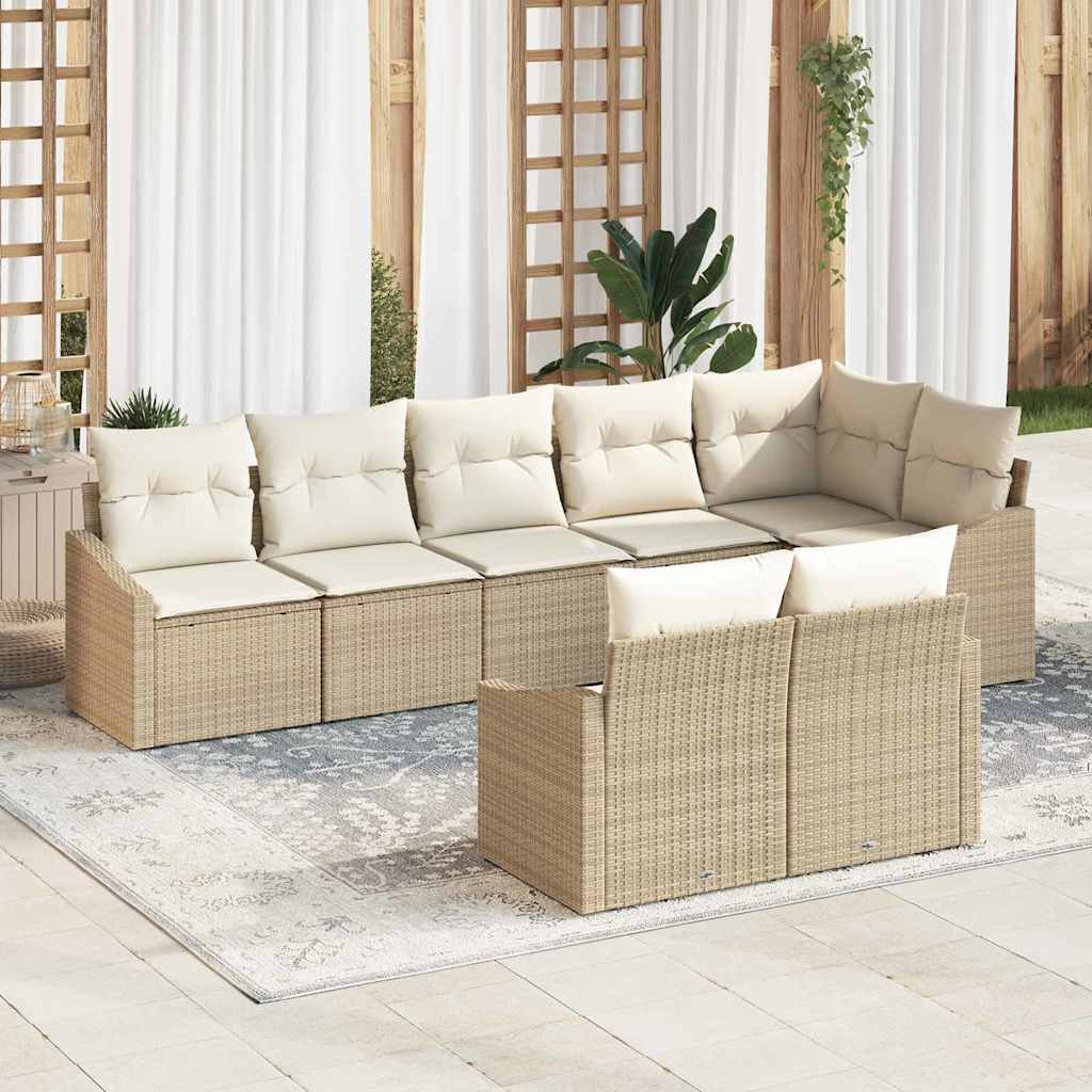 Conjunto de sofás de jardín 8 pcs Beige y ratán sintético