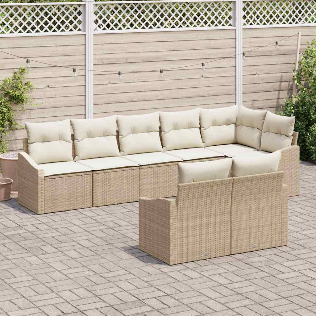 Conjunto de sofás de jardín 8 pcs Beige y ratán sintético