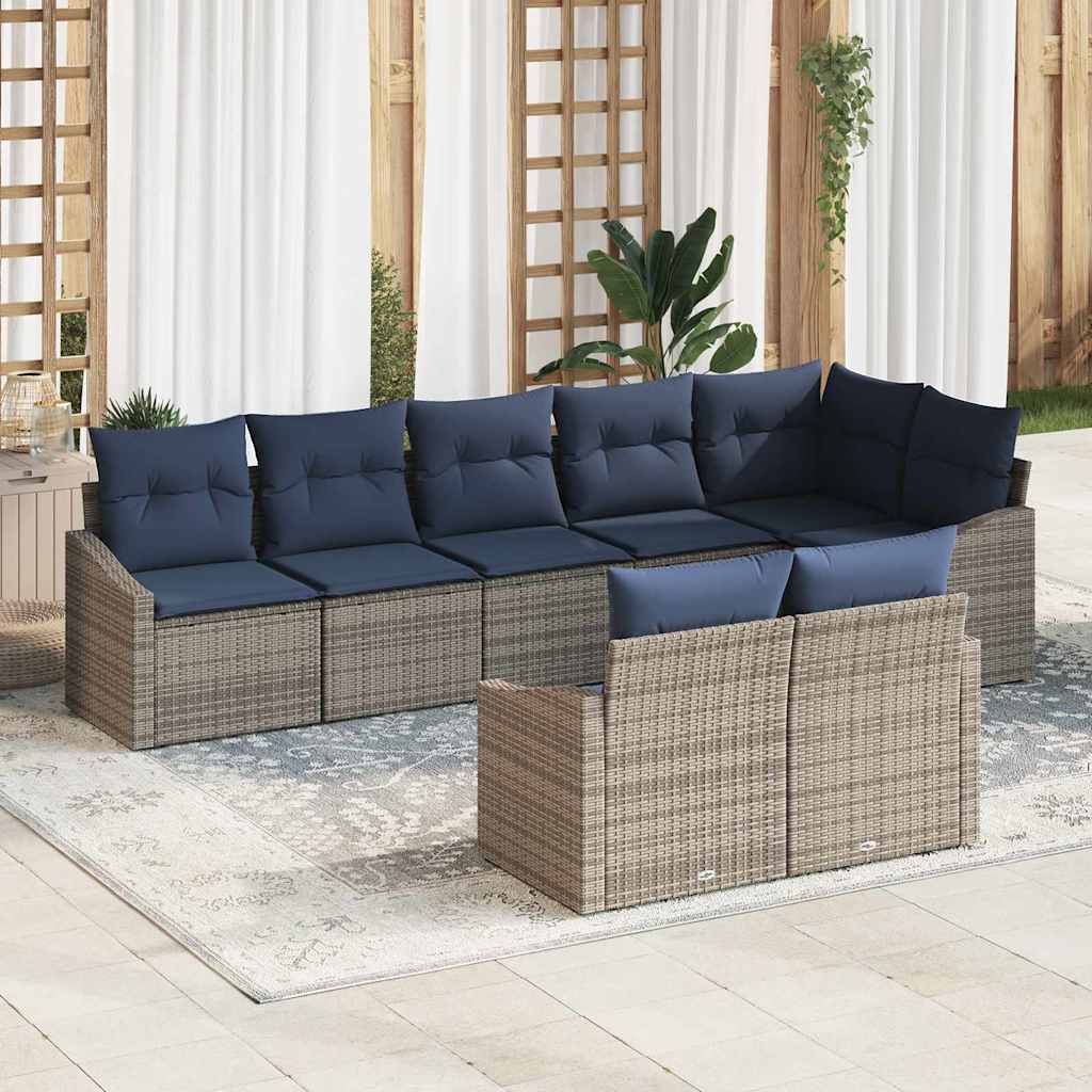 Conjunto de sofás de jardín 9 pcs Gris y marino ratán sintético
