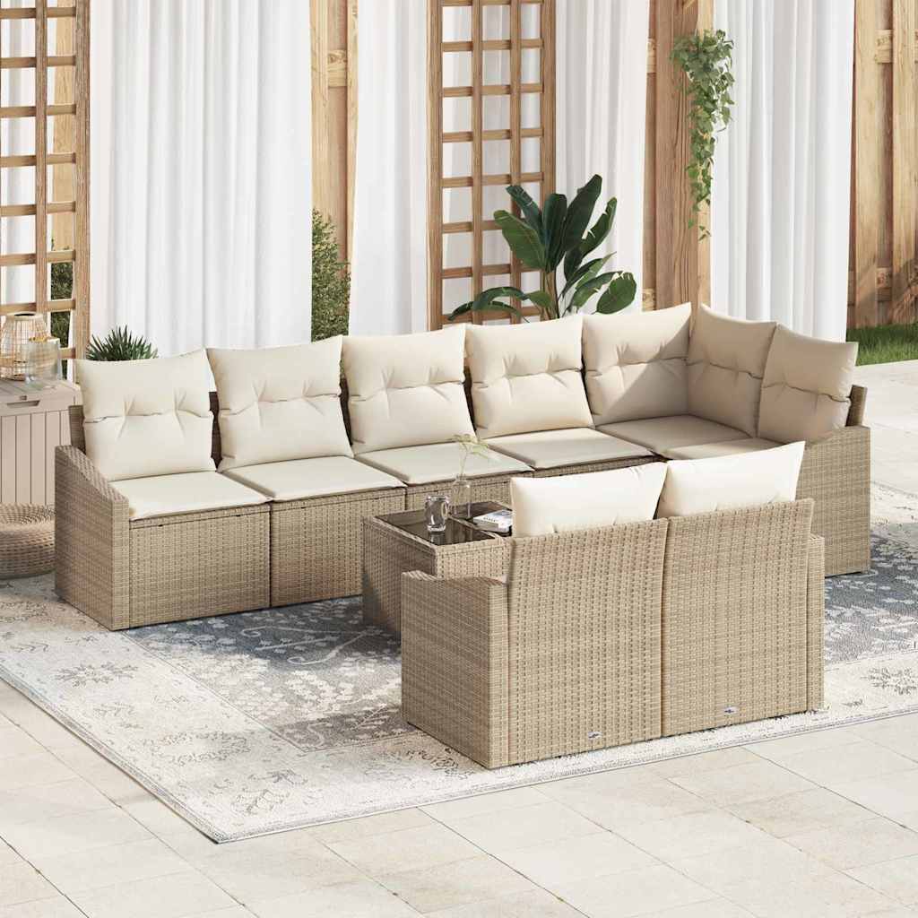 Conjunto de sofás de jardín 8 pcs Beige y ratán sintético