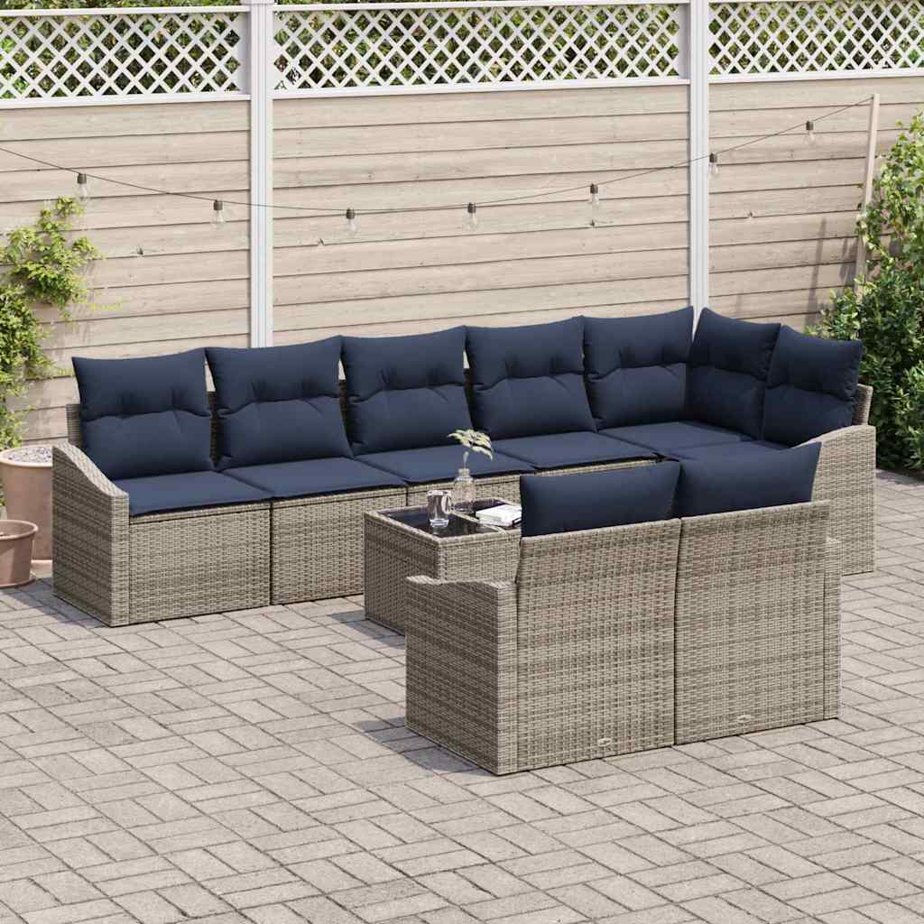 Conjunto de sofás de jardín 9 pcs Gris y marino ratán sintético