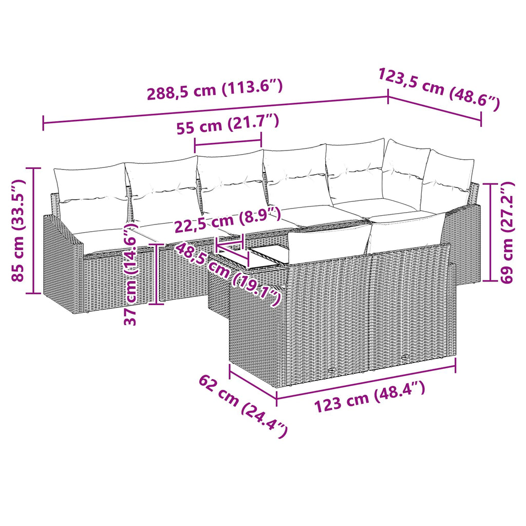 Conjunto de sofás de jardín 9 pcs Gris y marino ratán sintético