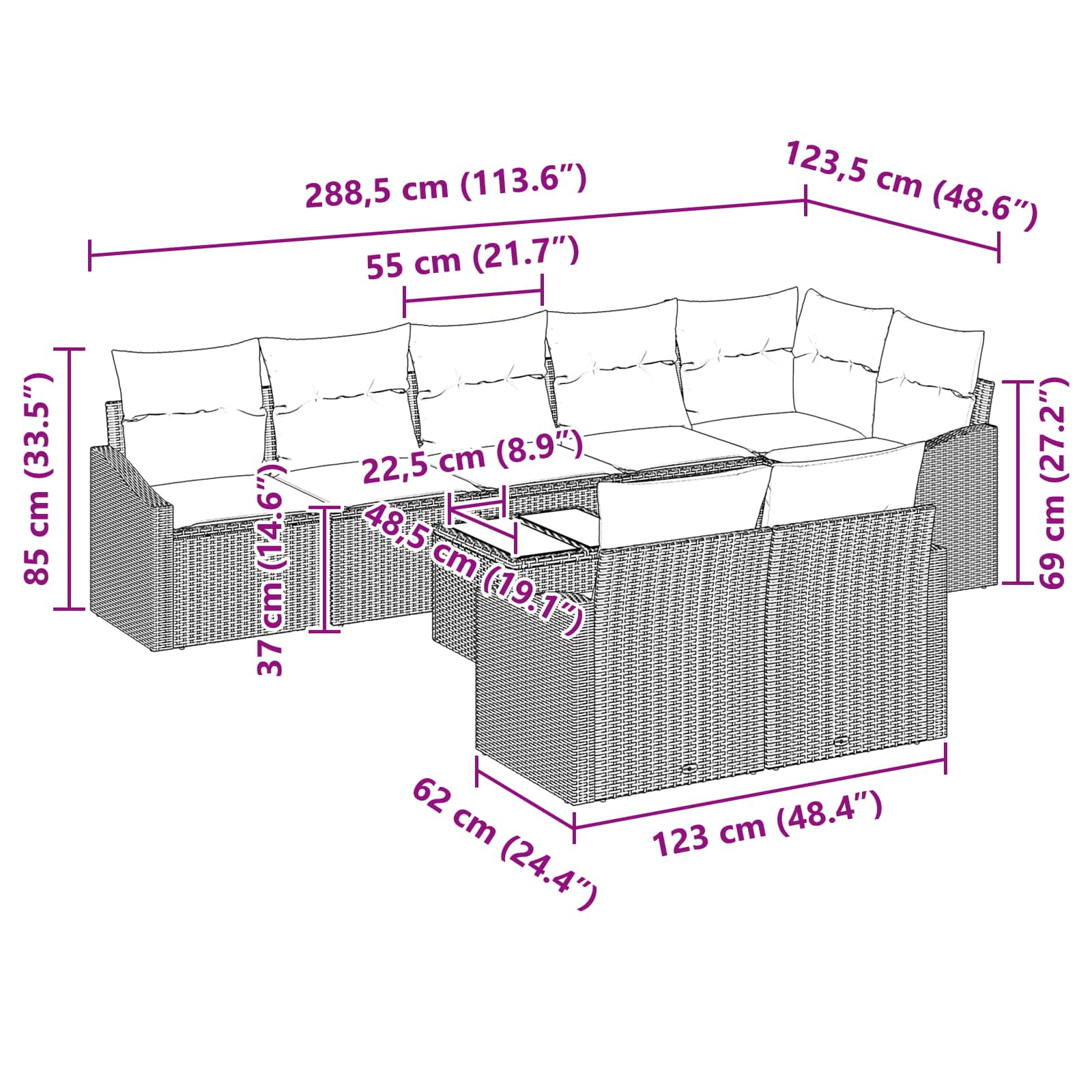 Conjunto de sofás de jardín 9 pcs Gris y marino ratán sintético