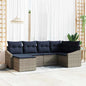 6-piece Grey and Navy Blue Synthetic Rattan Sofa Set with Cushions