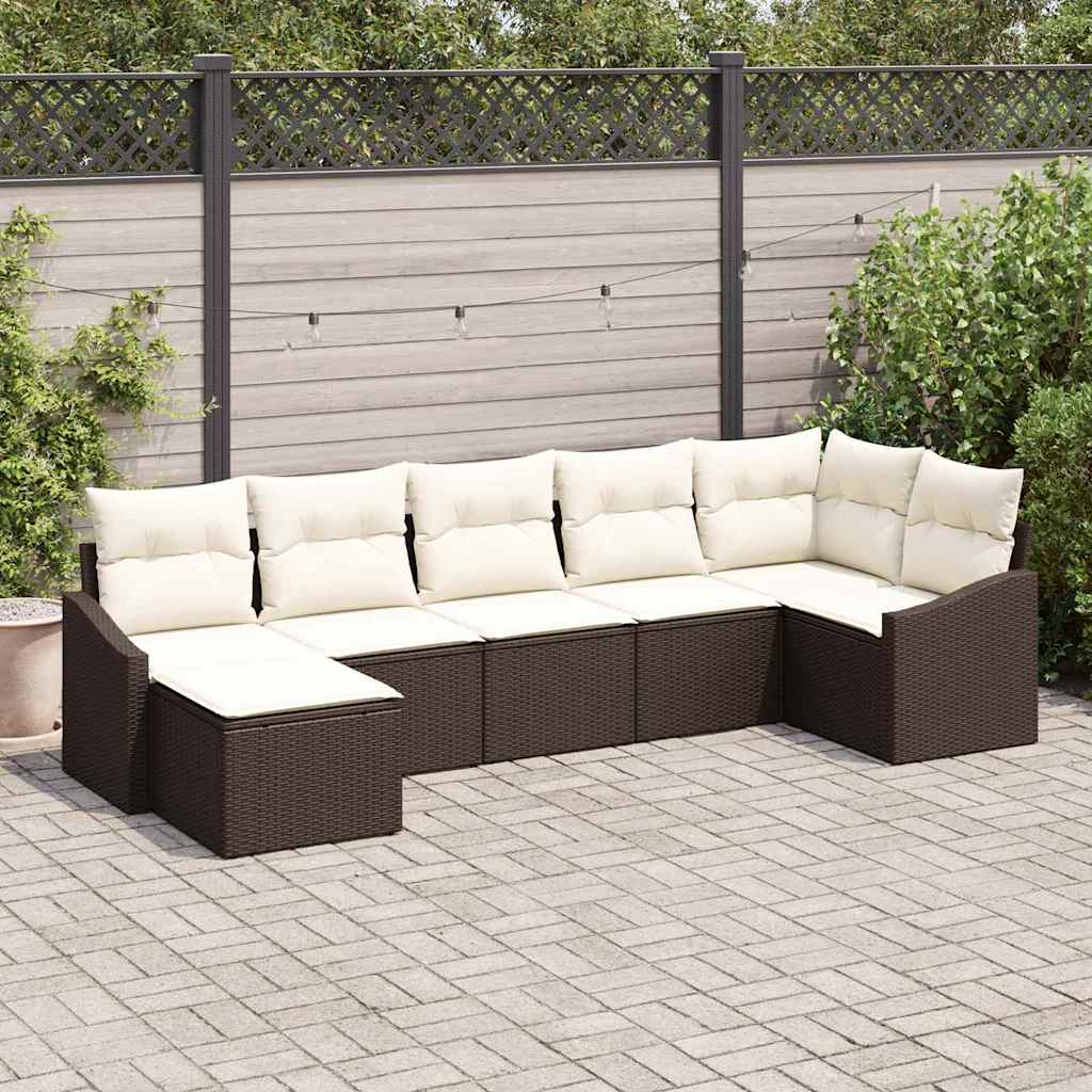 Conjunto de sofá de jardín 7 pcs Beige y Crema ratán sintético