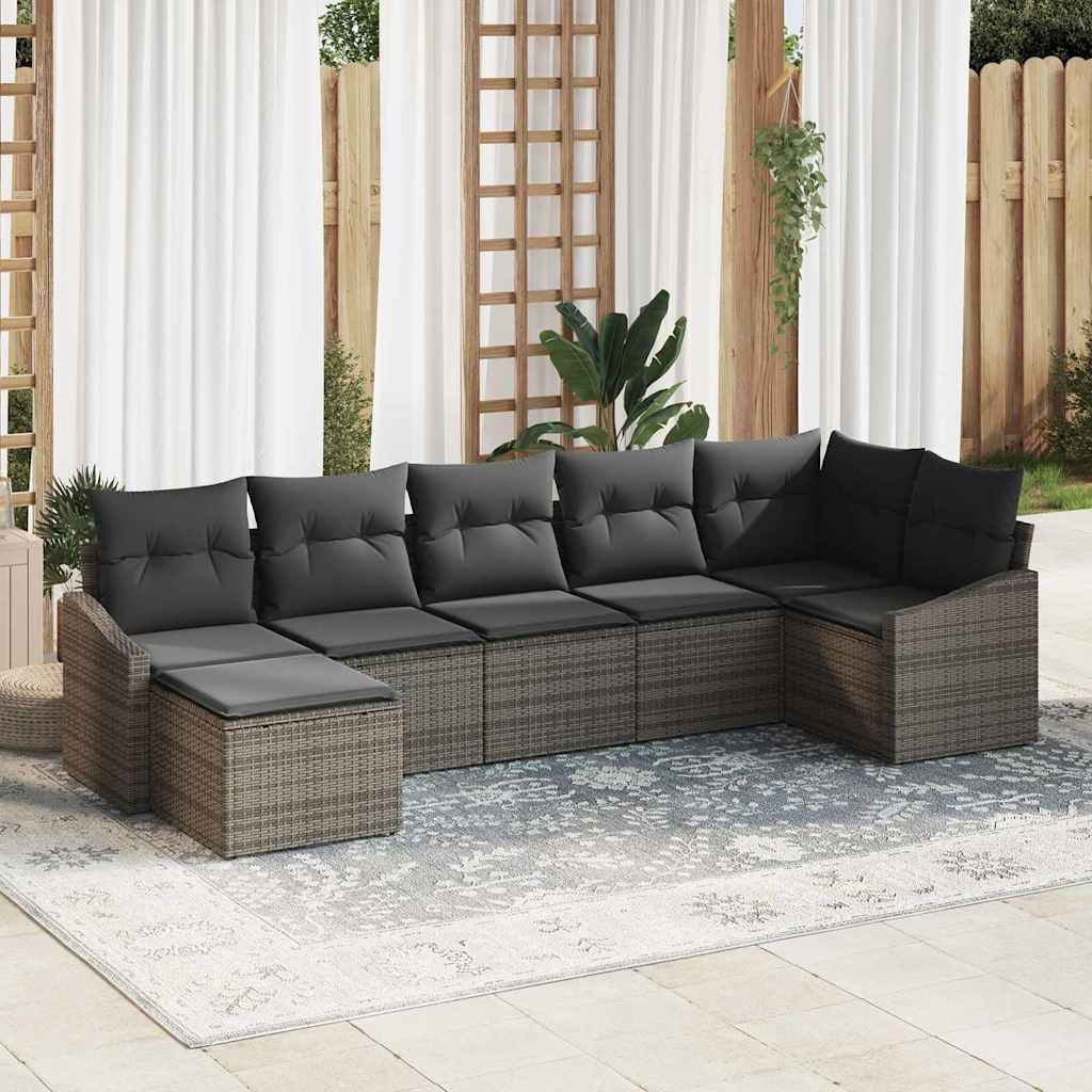 Conjunto de sofá de jardín 7 pcs Beige y Crema ratán sintético