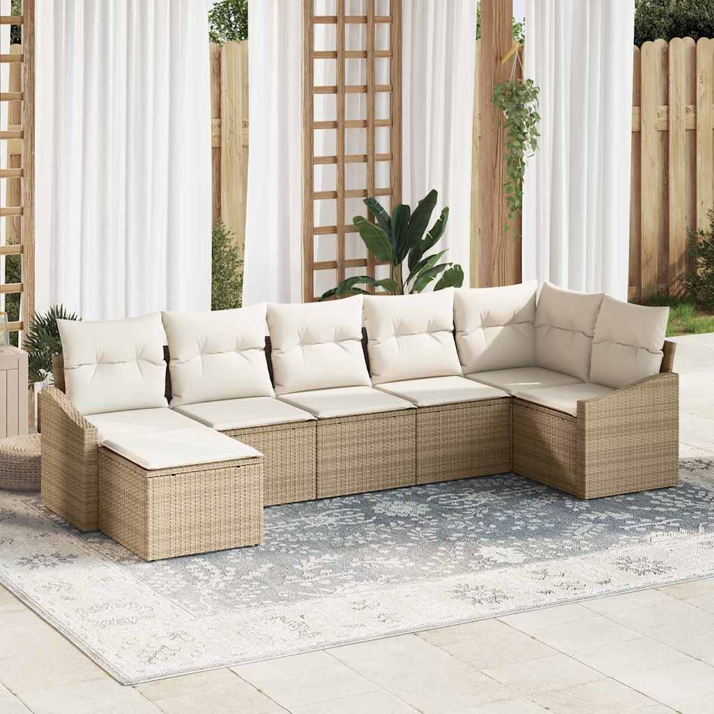 Conjunto de sofá de jardín 7 pcs Beige y Crema ratán sintético