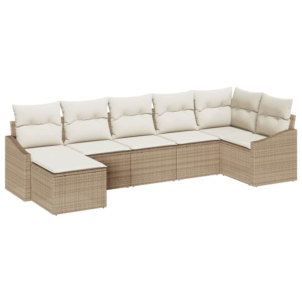Conjunto de sofá de jardín 7 pcs Beige y Crema ratán sintético