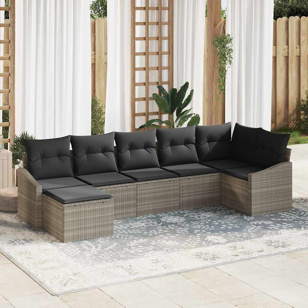 Conjunto de sofá de jardín 7 pcs Beige y Crema ratán sintético