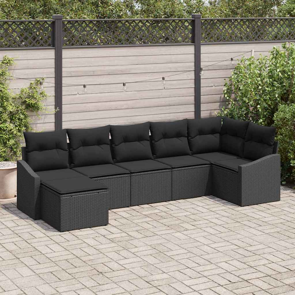 Conjunto de sofá de jardín 7 pcs Beige y Crema ratán sintético