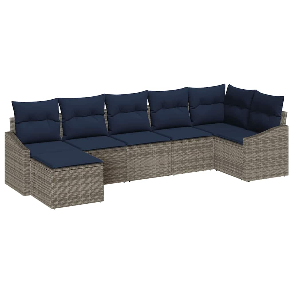 Conjunto de sofá de jardín 7 pcs Gris y marino ratán sintético