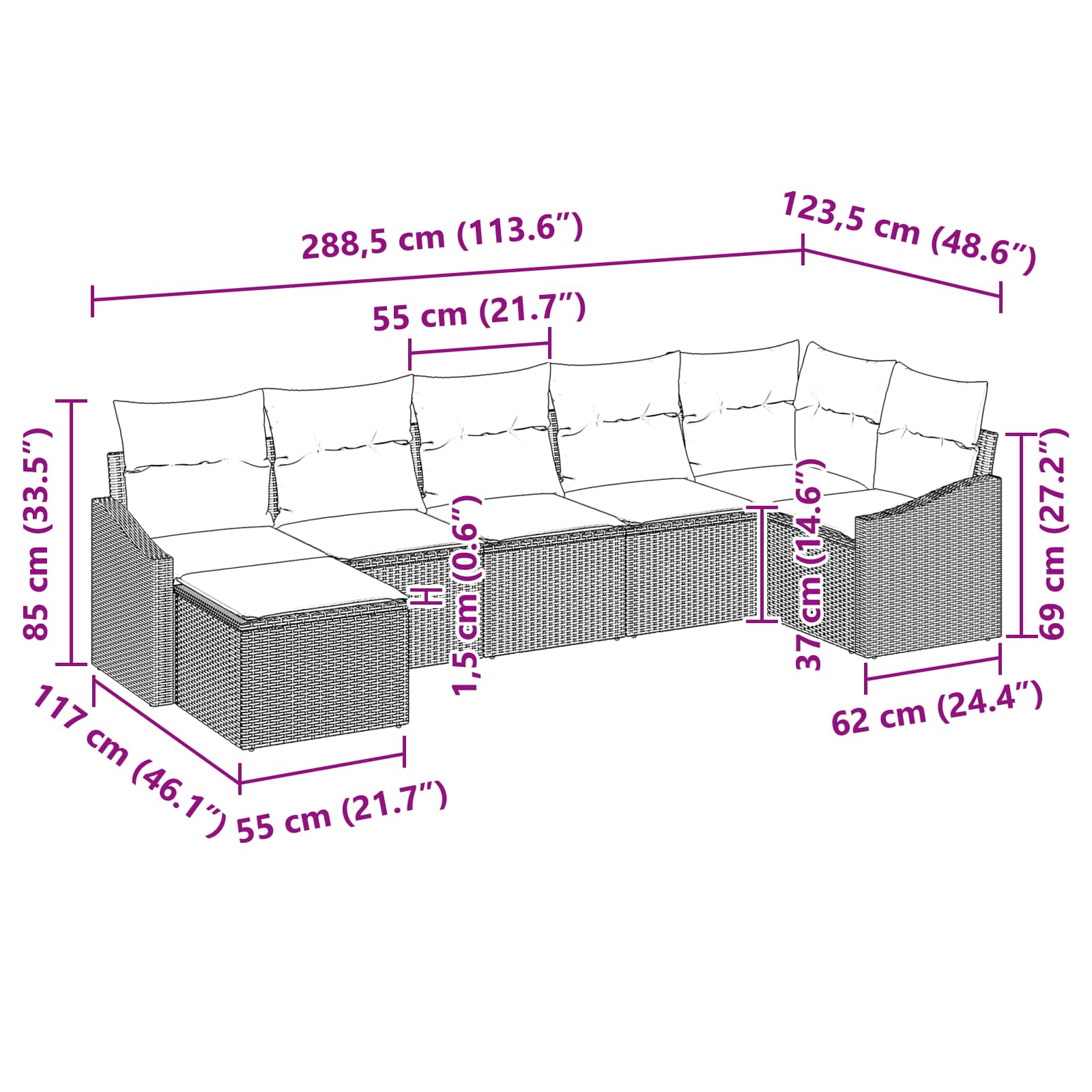Conjunto de sofá de jardín 7 pcs Gris y marino ratán sintético
