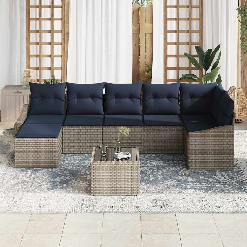 Conjunto de sofá de jardín Gris y marino ratán sintético