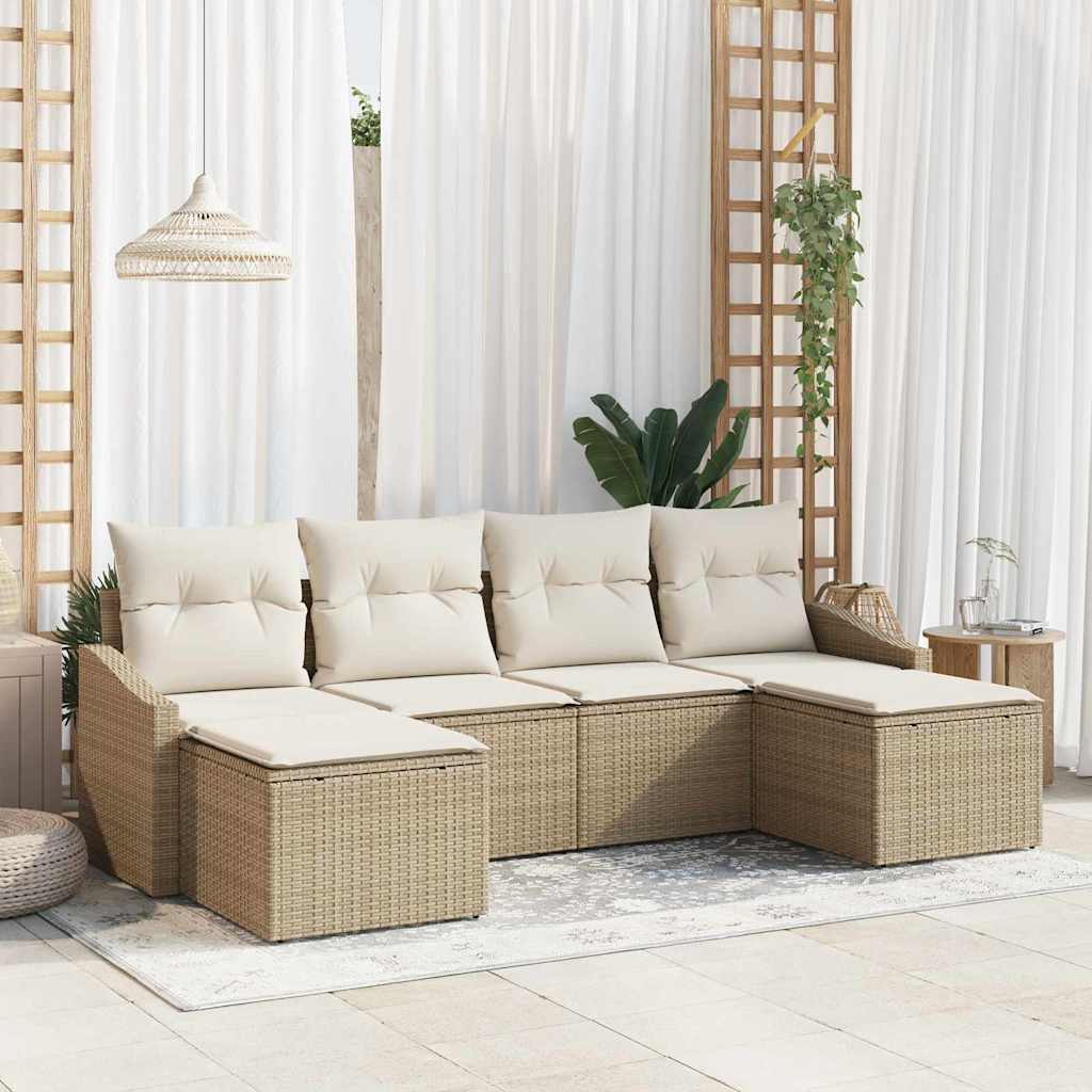 Conjunto de Comedor de Jardín con cojín 6 pcs Beige y Crema