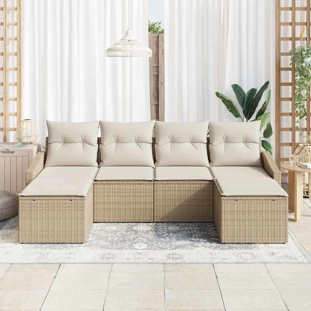 Conjunto de Comedor de Jardín con cojín 6 pcs Beige y Crema