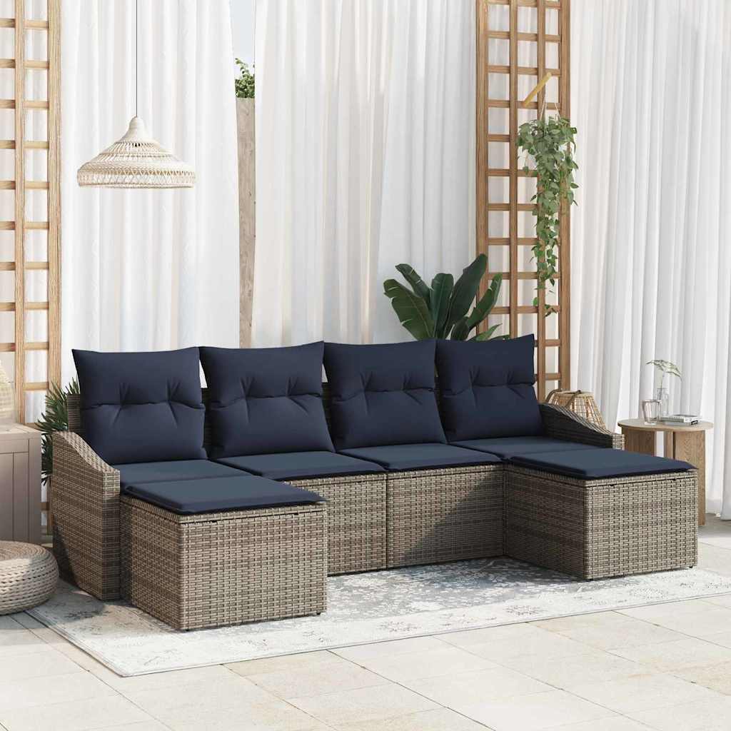 Conjunto de sofá de jardín 6 pcs Gris y marino ratán sintético