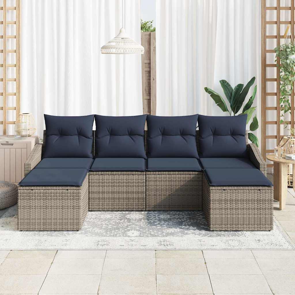 Conjunto de sofá de jardín 6 pcs Gris y marino ratán sintético