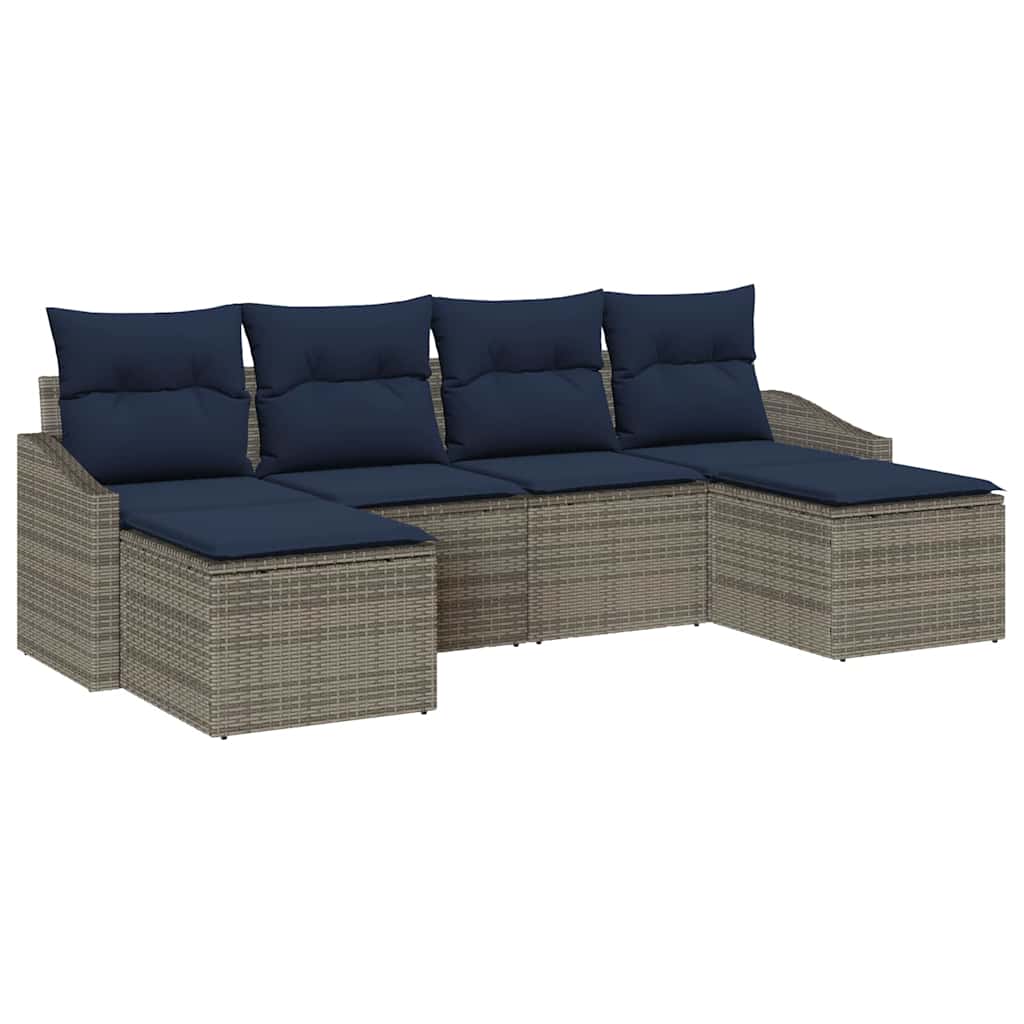 Conjunto de sofá de jardín 6 pcs Gris y marino ratán sintético