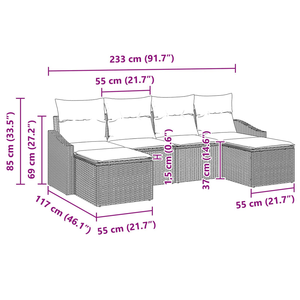 Conjunto de sofá de jardín 6 pcs Gris y marino ratán sintético