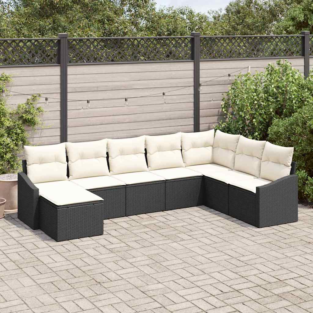 Conjunto de sofá de jardín 8 pcs Negro y crema ratán sintético