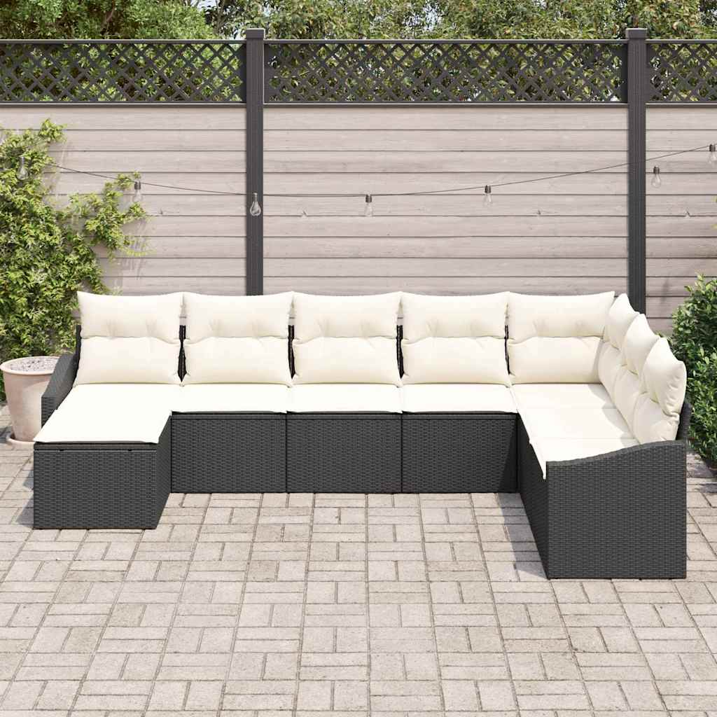 Conjunto de sofá de jardín 8 pcs Negro y crema ratán sintético