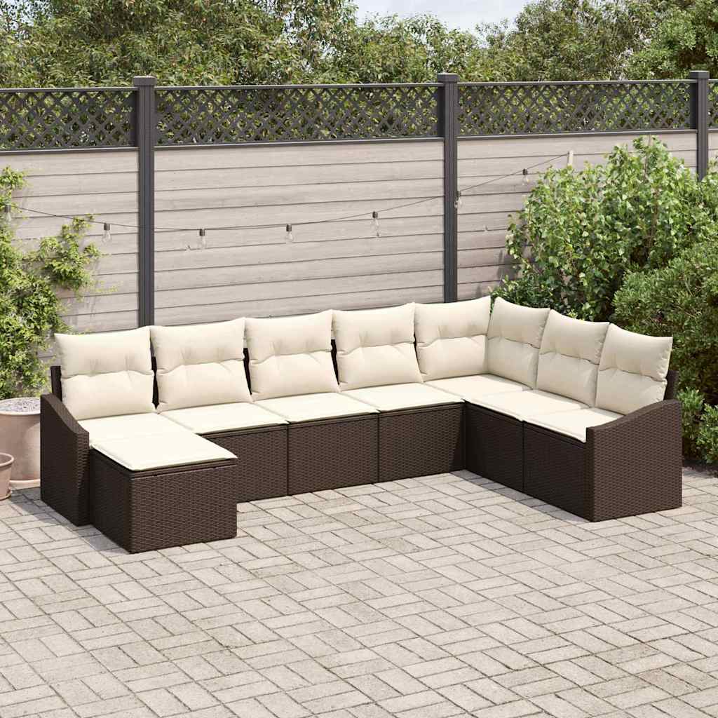 Conjunto de sofá de jardín 8 pcs Marrón y crema ratán sintético