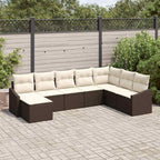 Conjunto de sofá de jardín 8 pcs Marrón y crema ratán sintético