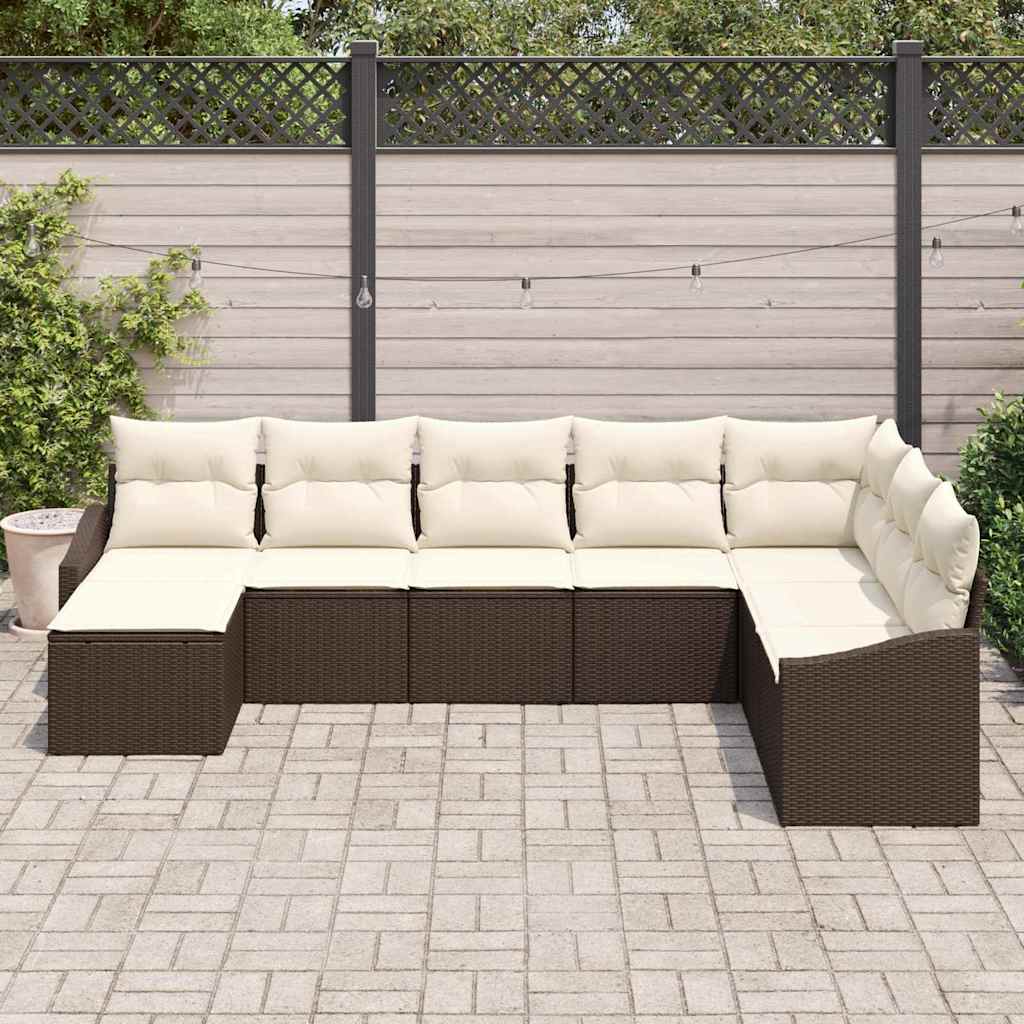 Conjunto de sofá de jardín 8 pcs Marrón y crema ratán sintético