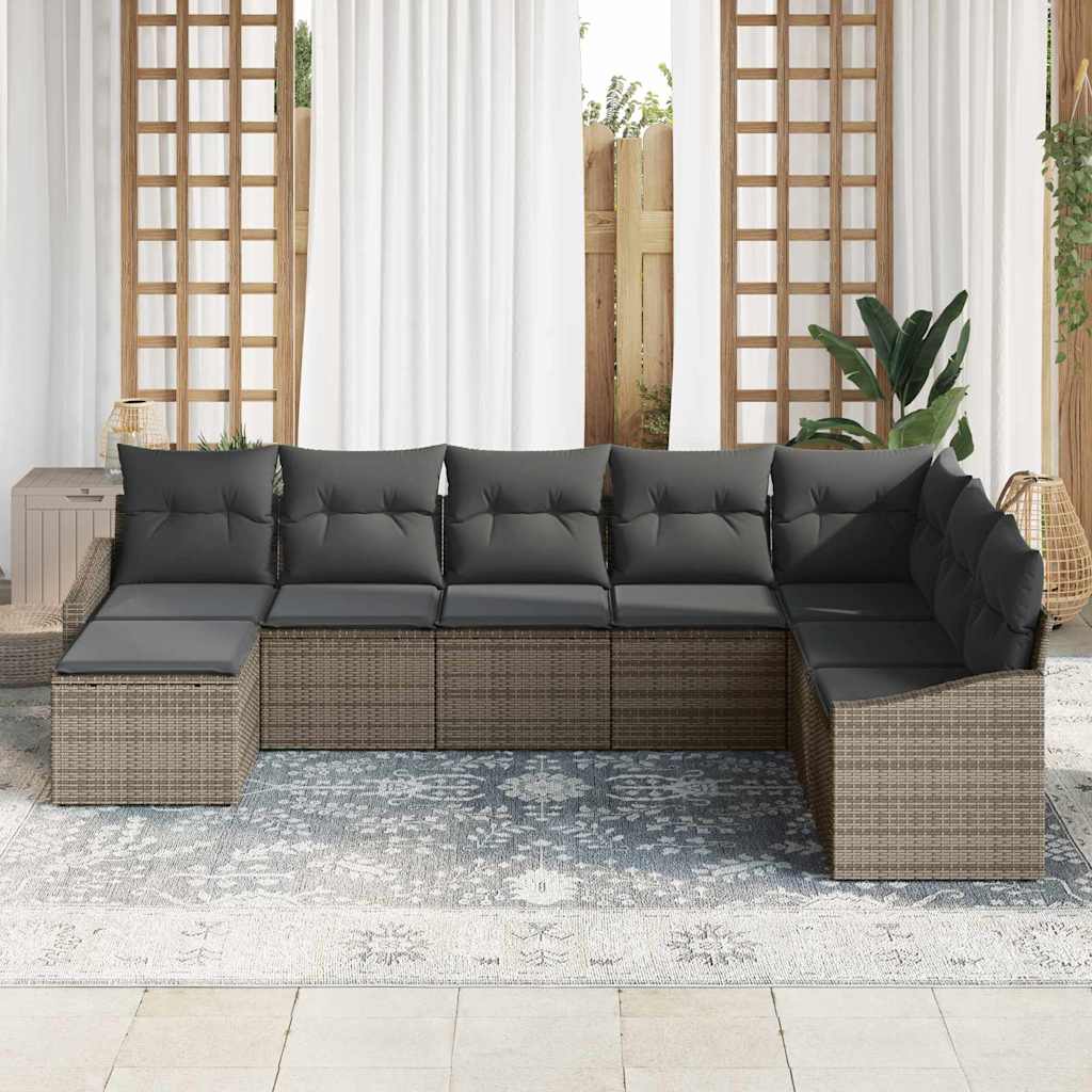 Conjunto de sofá de jardín con cojín 8 pcs Gris ratán sintético