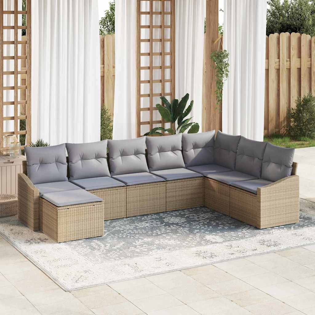 Conjunto de sofá de jardín con cojín 8 pcs Beige y Gris Claro