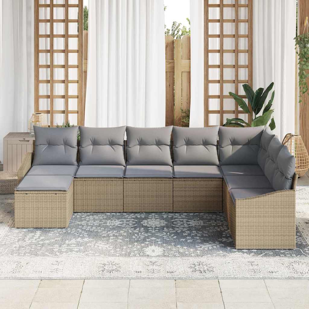 Conjunto de sofá de jardín con cojín 8 pcs Beige y Gris Claro