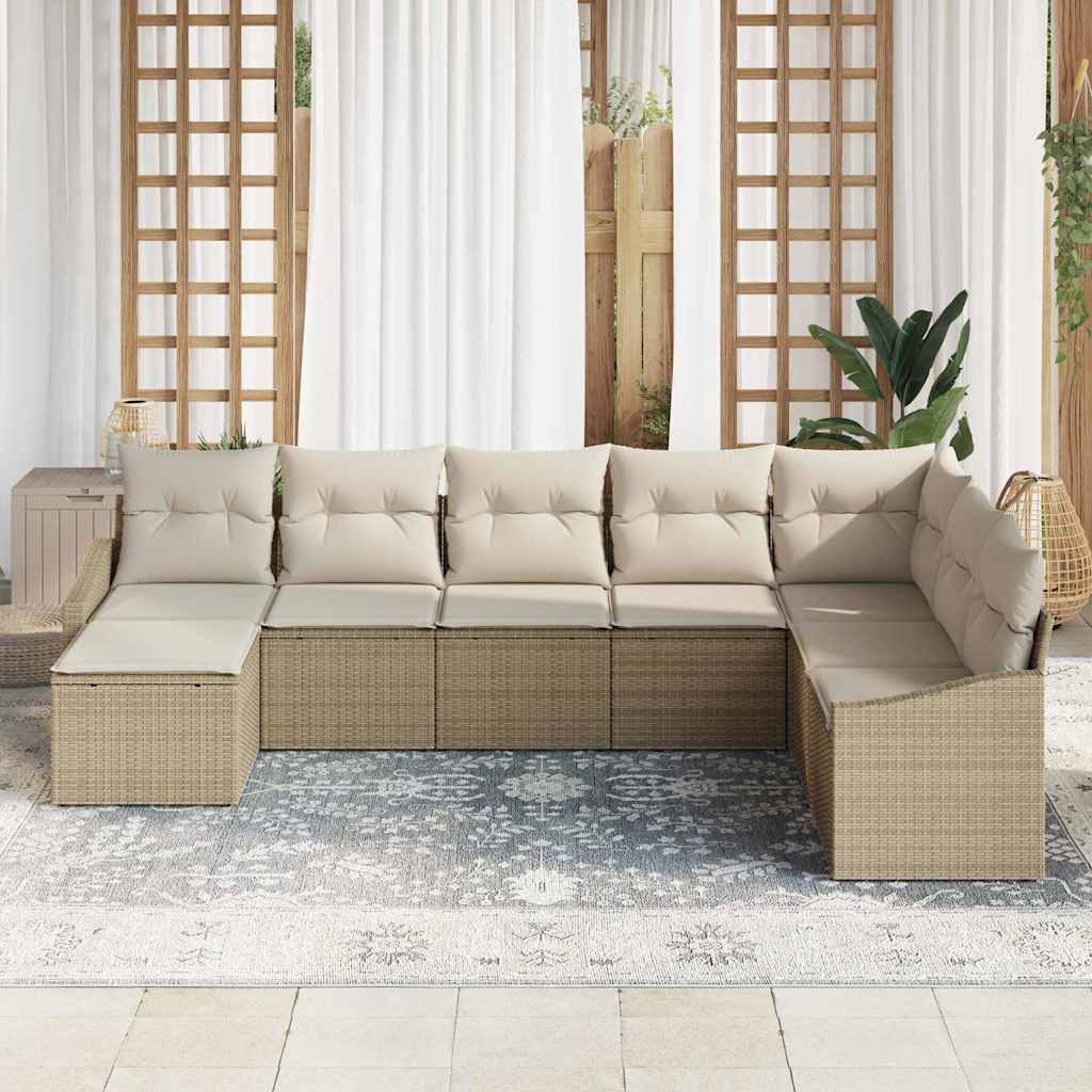 Conjunto de sofá de jardín 8 pcs Beige y Crema ratán sintético