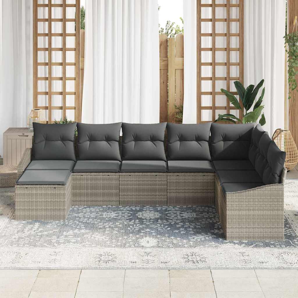 Conjunto de sofá de jardín 8 pcs Gris Claro ratán sintético