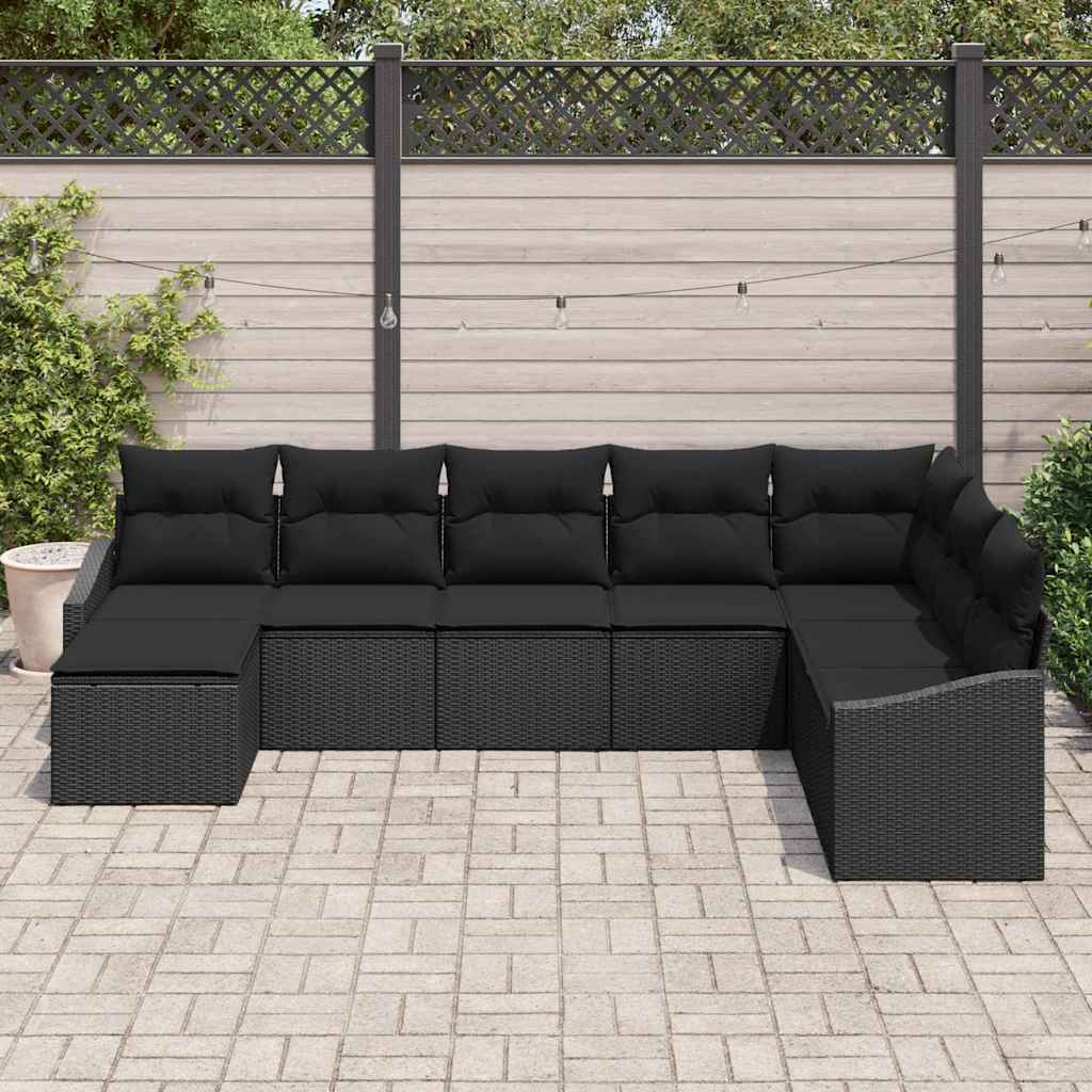 Conjunto de sofá de jardín 8 pcs Negro ratán sintético