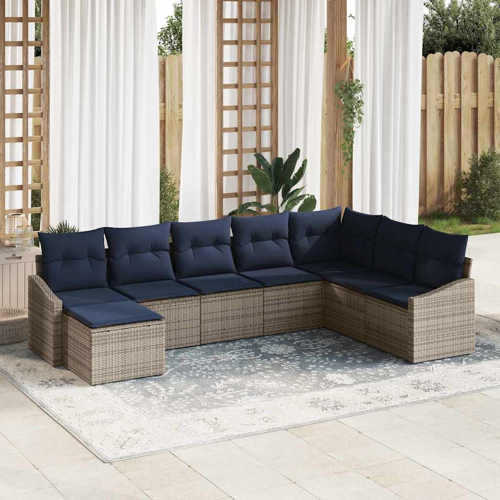 Conjunto de sofá de jardín 8 pcs Gris y marino ratán sintético