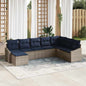 Conjunto de sofá de jardim 8 peças cinzento e azul-marinho vime sintético