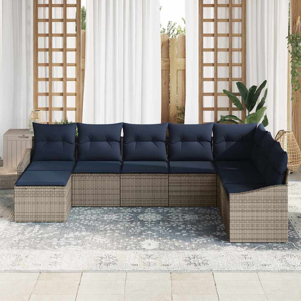 Conjunto de sofá de jardín 8 pcs Gris y marino ratán sintético