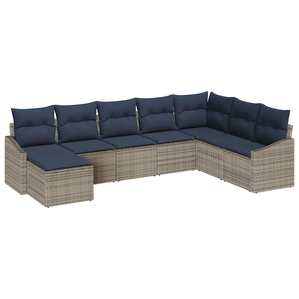 Conjunto de sofá de jardín 8 pcs Gris y marino ratán sintético