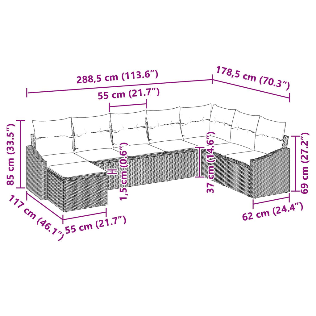 Conjunto de sofá de jardín 8 pcs Gris y marino ratán sintético