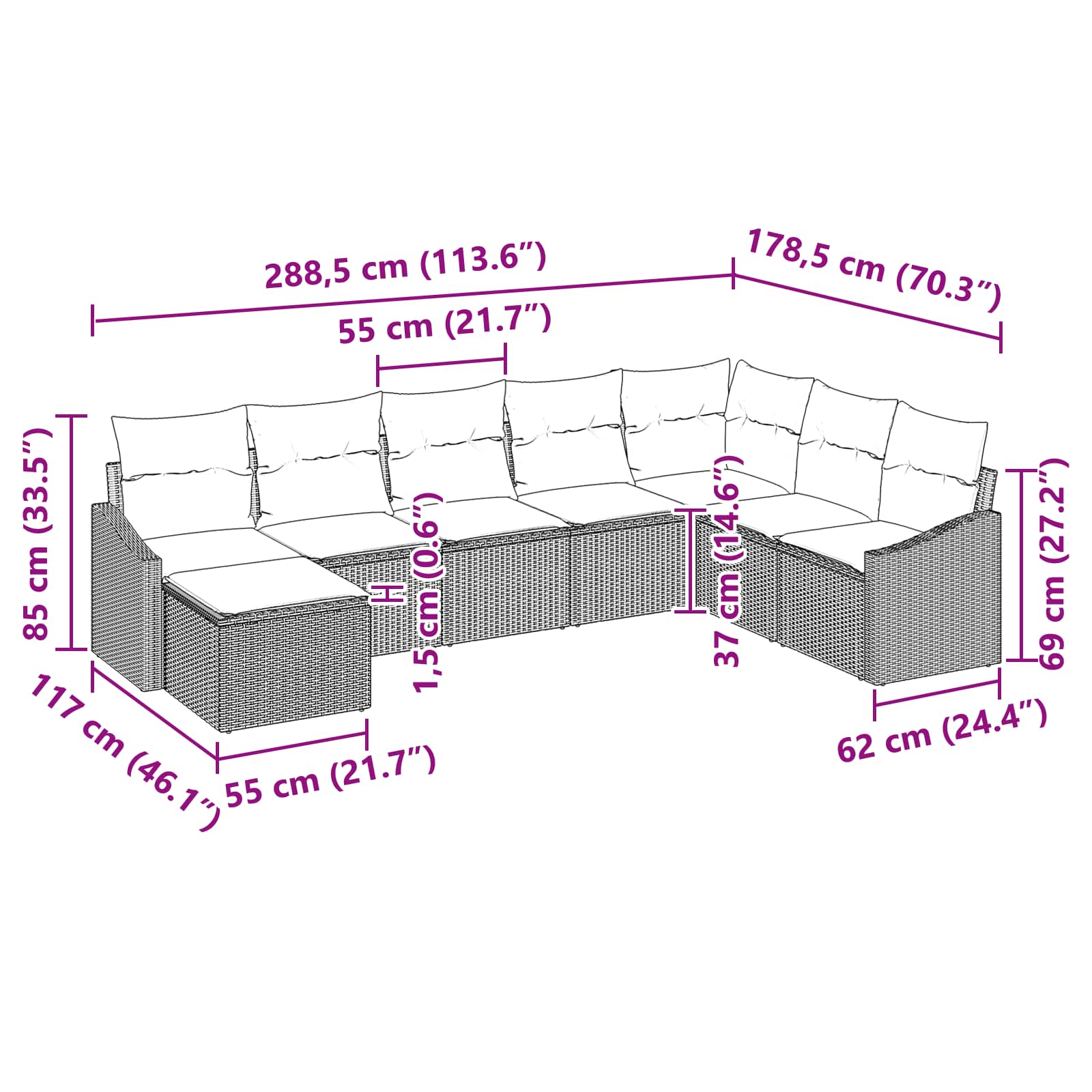 Conjunto de sofá de jardín 8 pcs Gris y marino ratán sintético