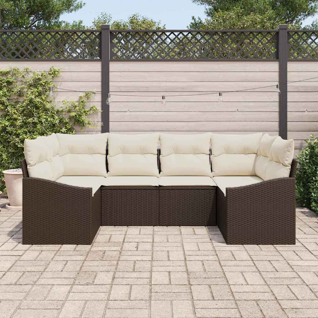 Conjunto de sofás de jardín 6 pcs Marrón y crema