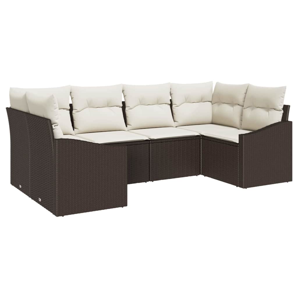 Conjunto de sofás de jardín 6 pcs Marrón y crema