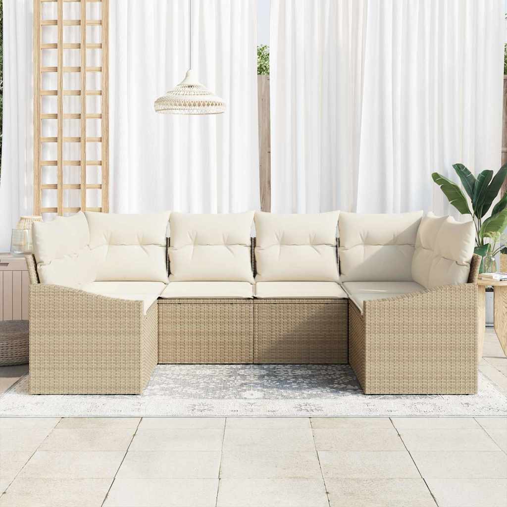 Conjunto de sofás de jardín 6 pcs Beige y Crema ratán sintético