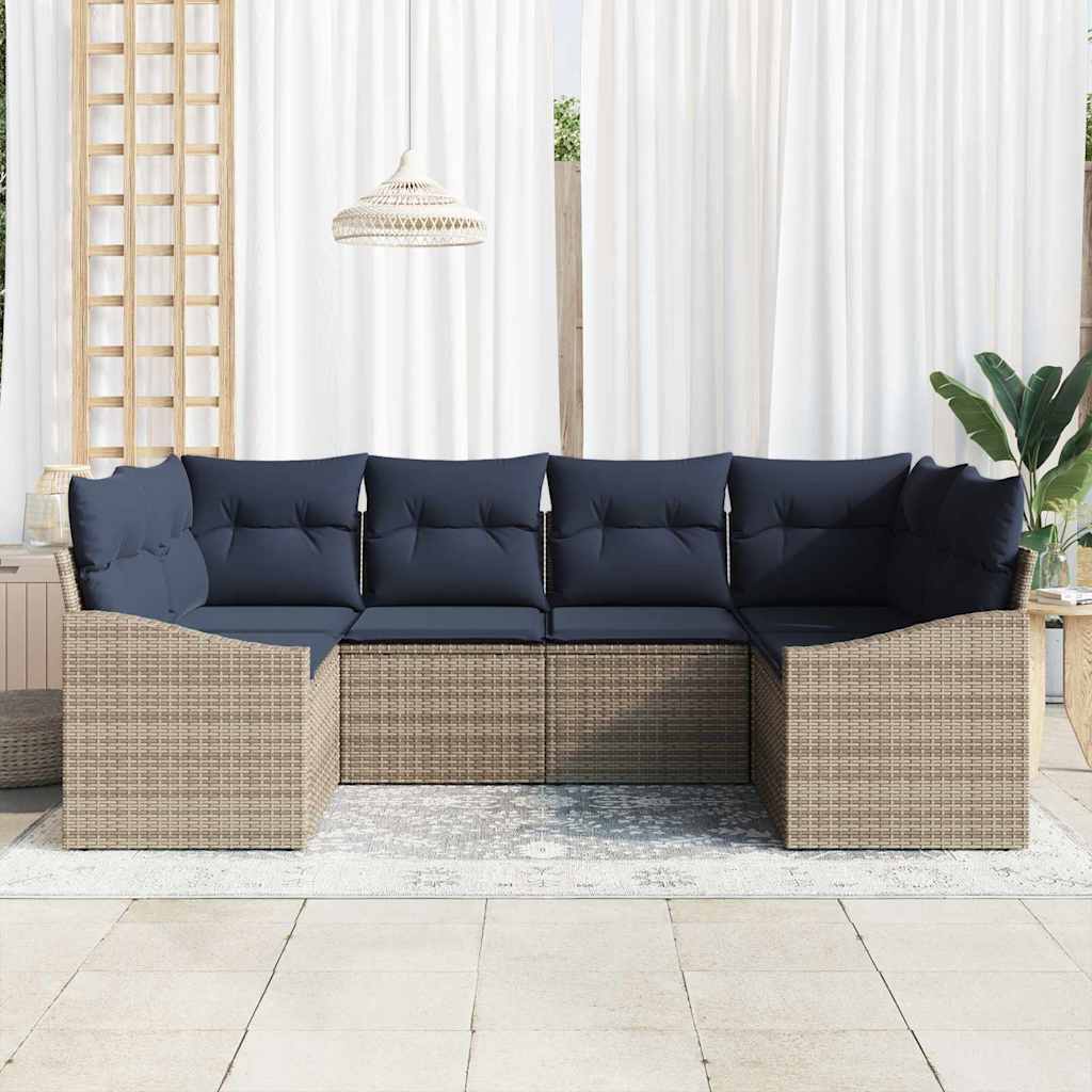 Conjunto de sofás de jardín 6 pcs Gris y azul marino