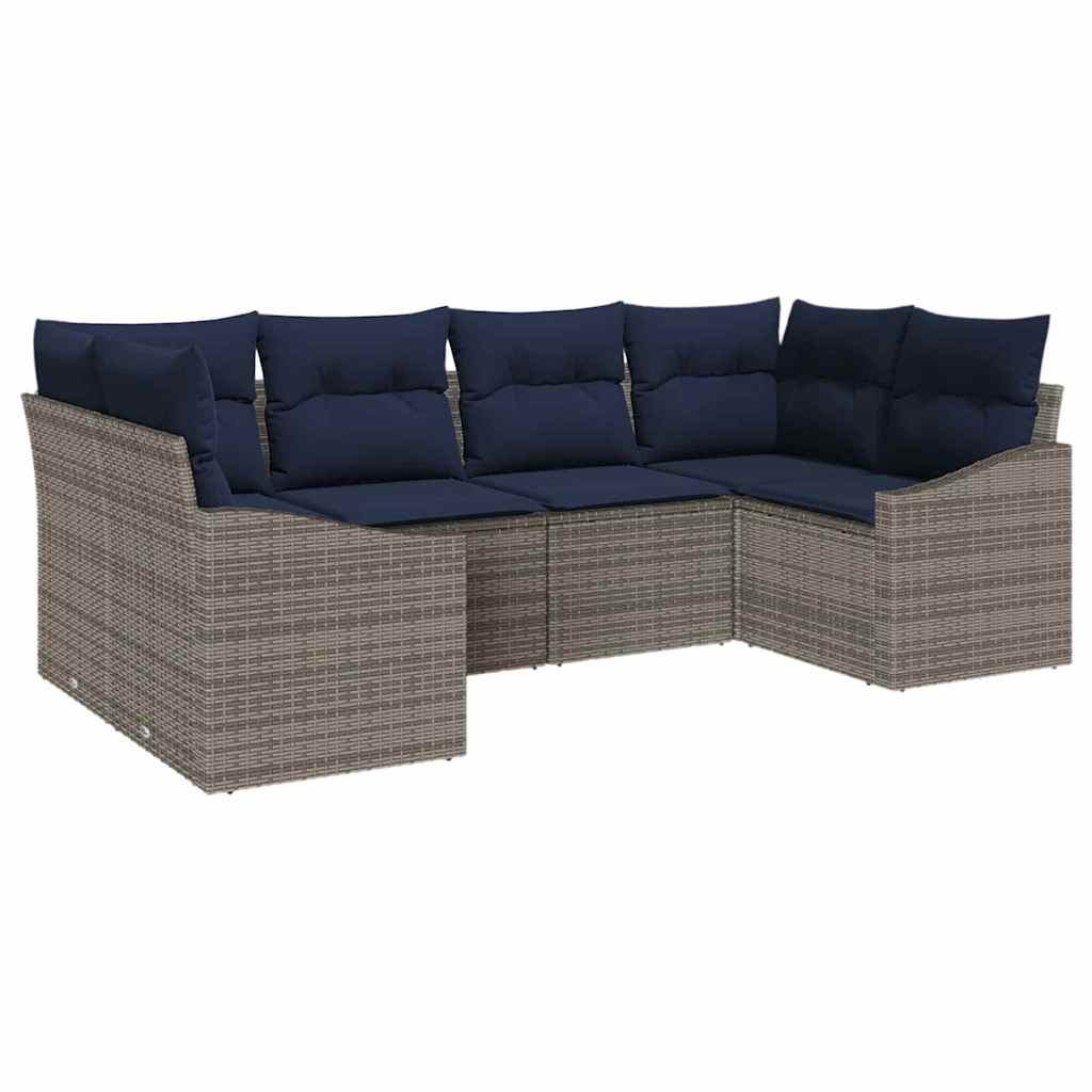 Conjunto de sofás de jardín 6 pcs Gris y azul marino