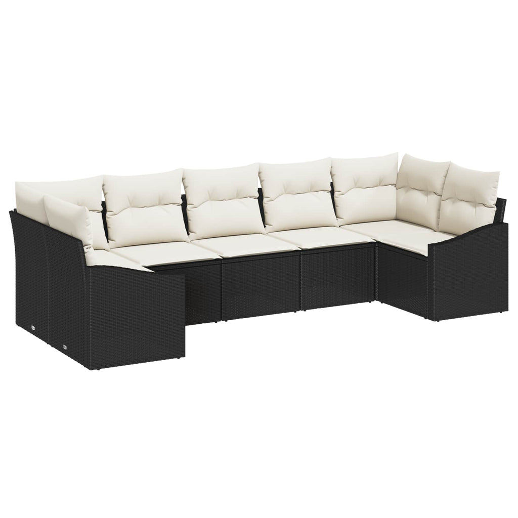 Conjunto de sofás de jardín 7 pcs Negro y crema ratán sintético