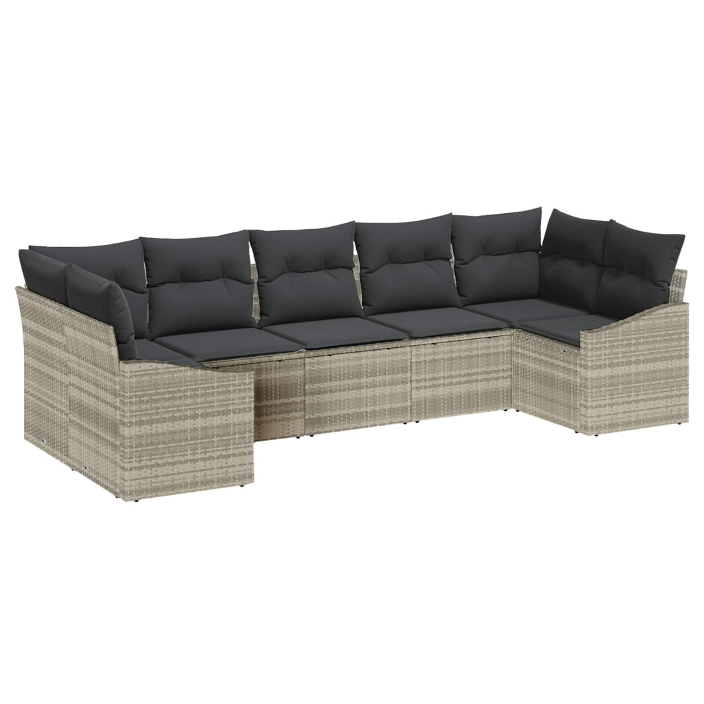 Conjunto de sofás de jardín 7 pcs Gris Claro ratán sintético