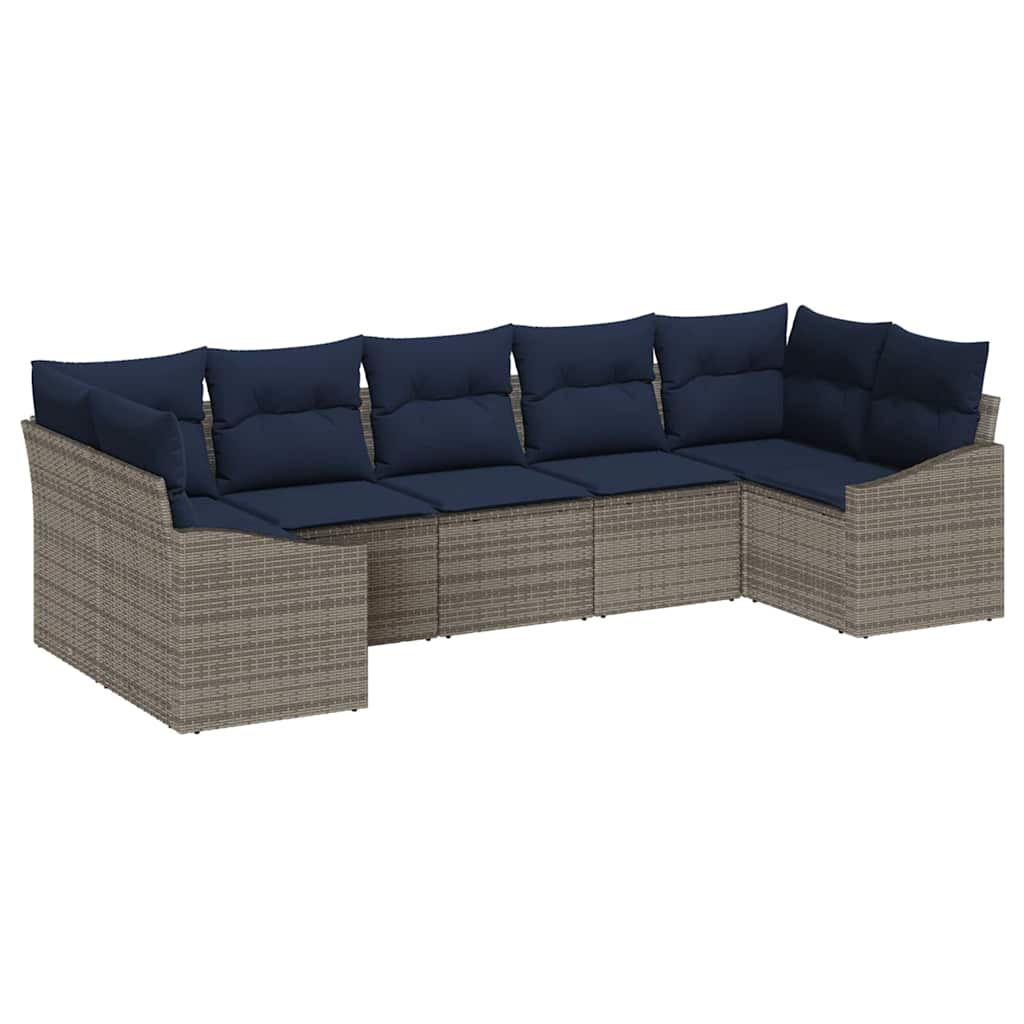 Conjunto de sofás de jardín 7 pcs Gris y azul marino