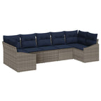 Conjunto de sofás de jardín 7 pcs Gris y azul marino