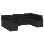 Conjunto de sofás de jardín 9 pcs Negro ratán sintético